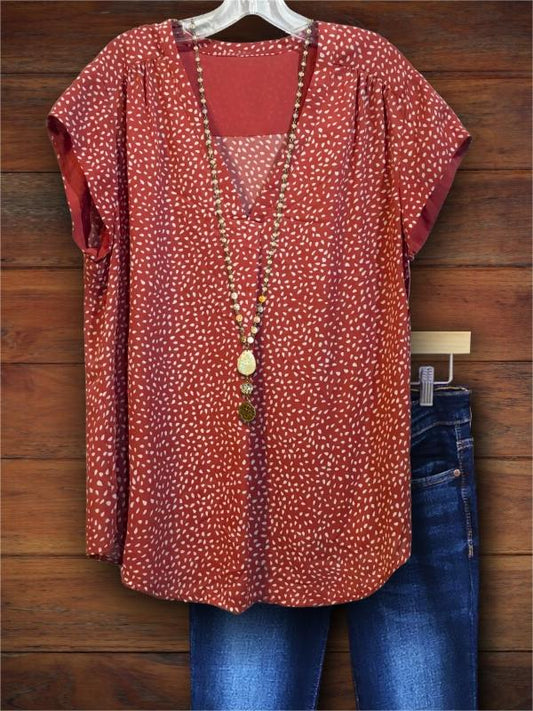 Dot Print Short-Sleeved Blouse