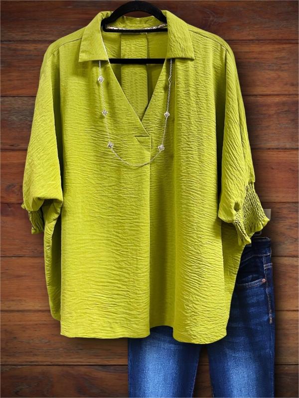 Solid Color Pleated Loose Casual Blouse