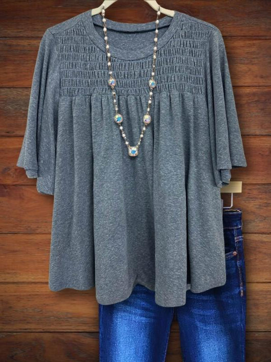 Solid Color Pleated Versatile Casual Blouse