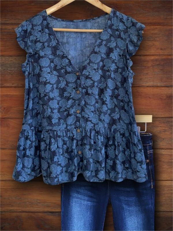 Natural Floral Ruffle Casual Blouse