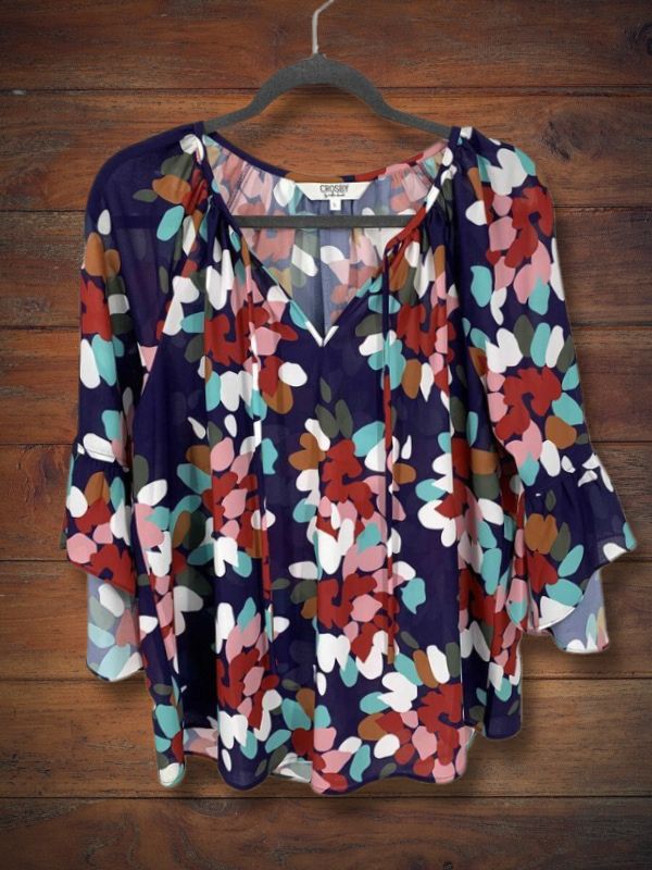 Abstract Floral Print Ruffle Top