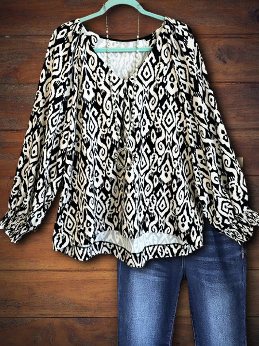 Tribal Print Gathered Top