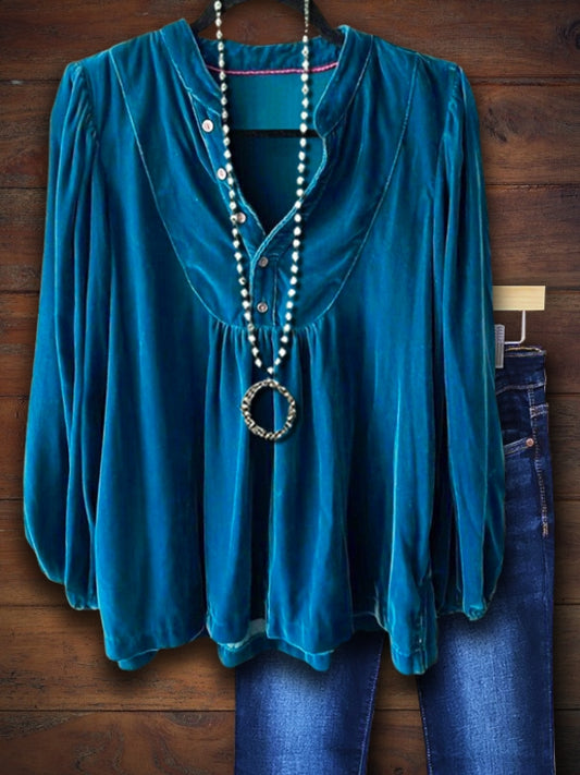 Vintage Velvet Top In Blue