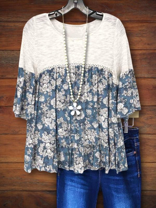 Romantic Floral Babydoll Ruffle Blouse