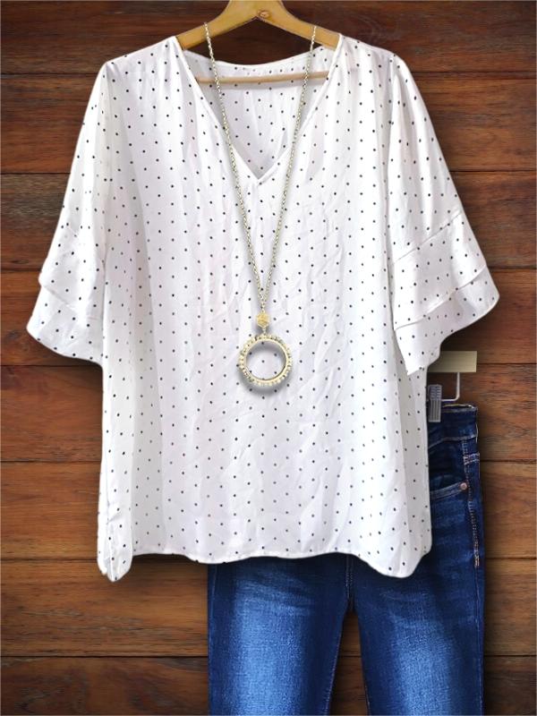 Polka Dot Print Layered Ruffle Blouse