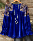 Leopard Patchwork Velvet Babydoll Top