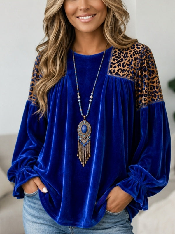 Leopard Patchwork Velvet Babydoll Top