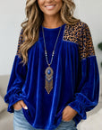 Leopard Patchwork Velvet Babydoll Top