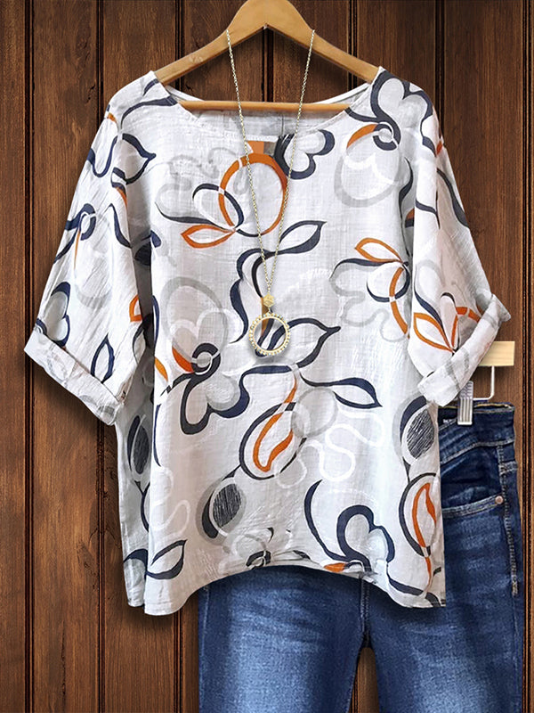 Floral Abstract Rolled Sleeve Blouse