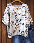 Floral Abstract Rolled Sleeve Blouse