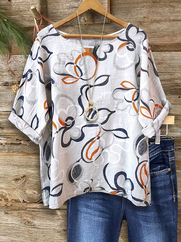Floral Abstract Rolled Sleeve Blouse