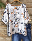 Floral Abstract Rolled Sleeve Blouse