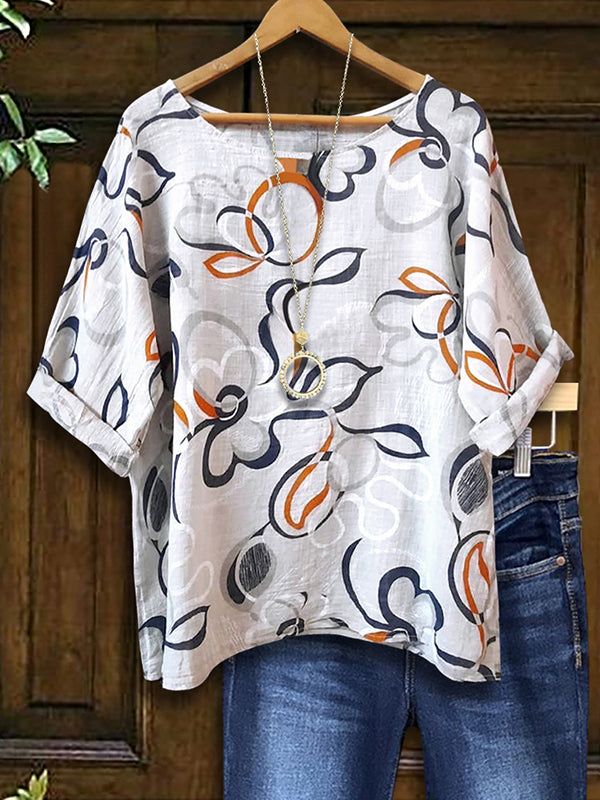 Floral Abstract Rolled Sleeve Blouse