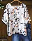 Floral Abstract Rolled Sleeve Blouse