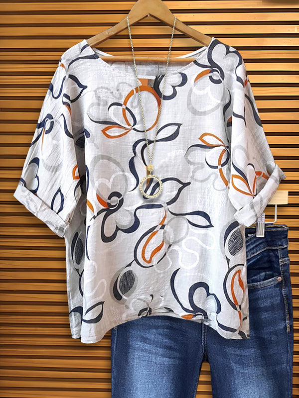 Floral Abstract Rolled Sleeve Blouse