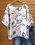 Floral Abstract Rolled Sleeve Blouse