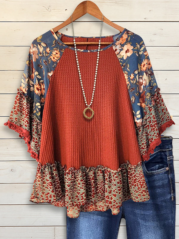Patchwork Boho Ruffle Tee