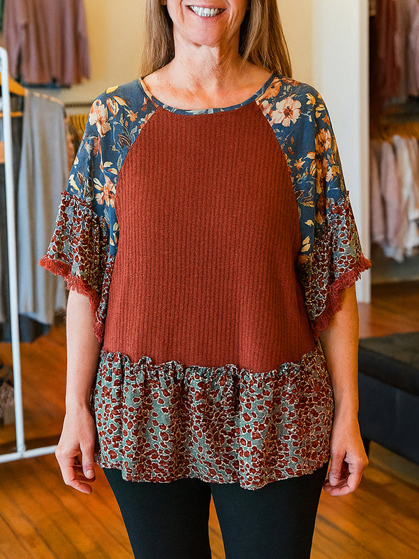 Patchwork Boho Ruffle Tee