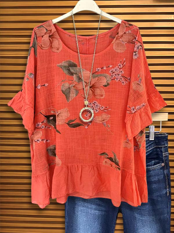 Ruffle Sleeve Scoop Neck Floral Top