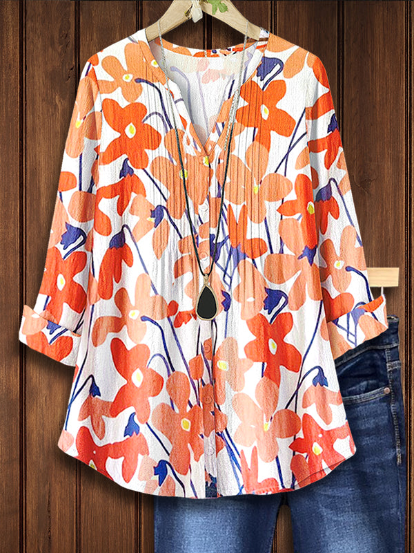 Notch Neck Orange Blossom Blouse