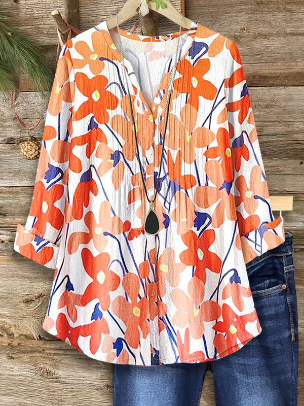 Notch Neck Orange Blossom Blouse