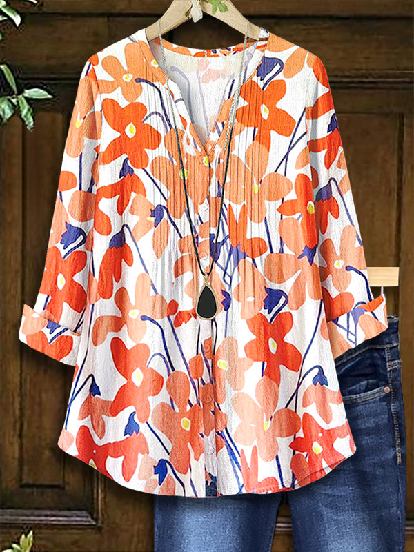 Notch Neck Orange Blossom Blouse