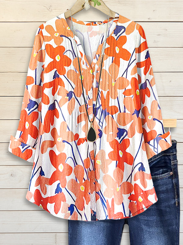 Notch Neck Orange Blossom Blouse