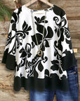 Black & White Bold Floral Sleeve Blouse
