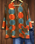 Round Neck Retro Dot Pocket Blouse