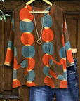 Round Neck Retro Dot Pocket Blouse