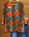Round Neck Retro Dot Pocket Blouse