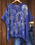 V-Neck Oversized Navy Floral Top