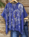 V-Neck Oversized Navy Floral Top