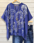V-Neck Oversized Navy Floral Top
