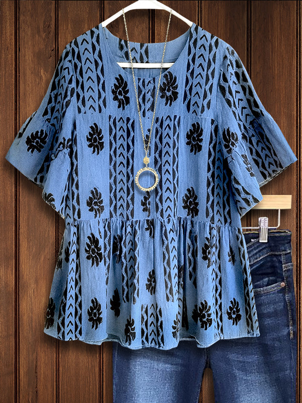 Round Neck Empire Waist Jacquard Top