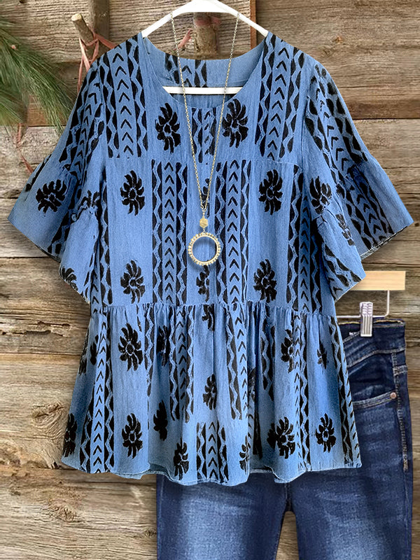 Round Neck Empire Waist Jacquard Top