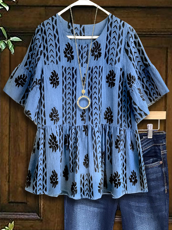 Round Neck Empire Waist Jacquard Top