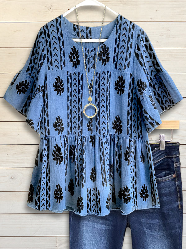 Round Neck Empire Waist Jacquard Top