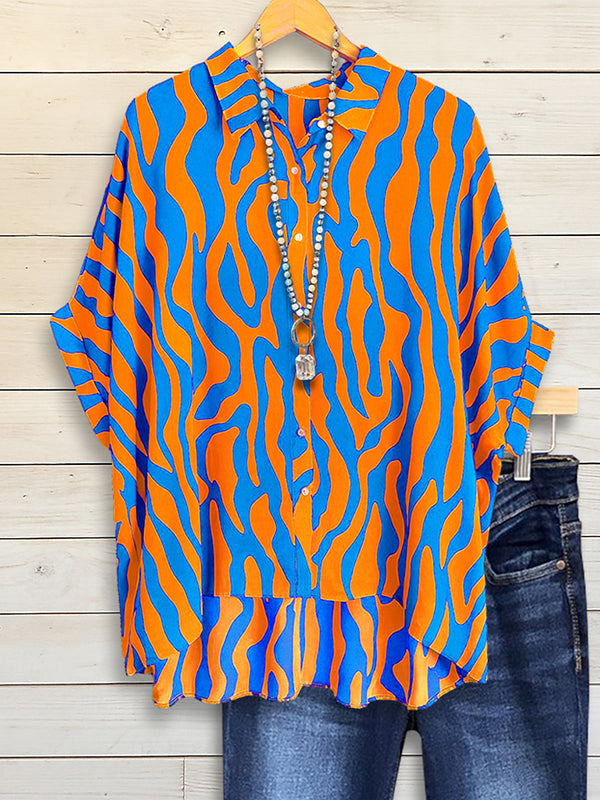 Collared Button-Front Zebra Stripe Shirt