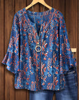 Split Neck Embroidered Bell Sleeve Top