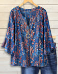 Split Neck Embroidered Bell Sleeve Top