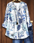 Pleated Front V-Neck Butterfly Floral Blouse