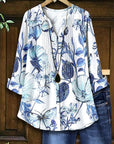 Pleated Front V-Neck Butterfly Floral Blouse