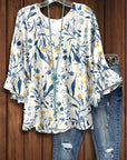 Natural Floral Bell Sleeve Top