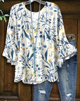 Natural Floral Bell Sleeve Top