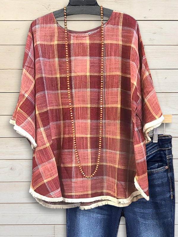 Plaid Breeze Wide Sleeve Top