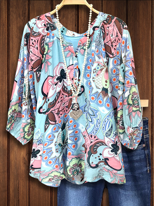 V-Neck Paisley Popover Blouse