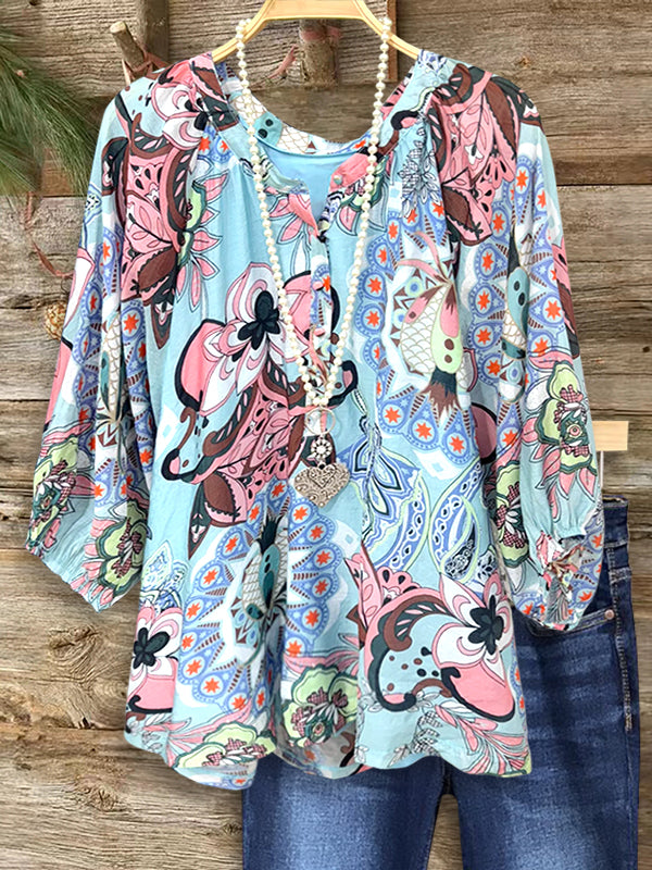 V-Neck Paisley Popover Blouse
