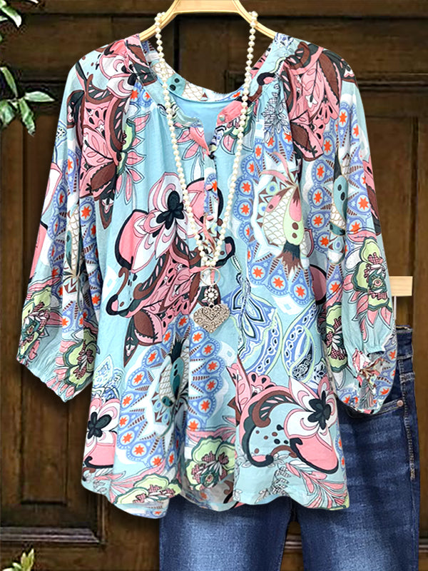 V-Neck Paisley Popover Blouse
