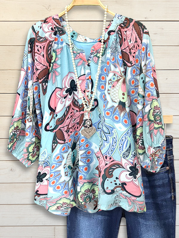 V-Neck Paisley Popover Blouse